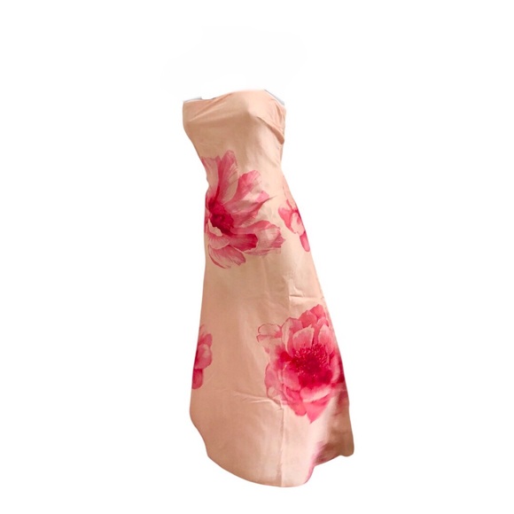 Trixxi peach pink flowers multi strapless satin effect maxi dress size large new - Picture 5 of 17